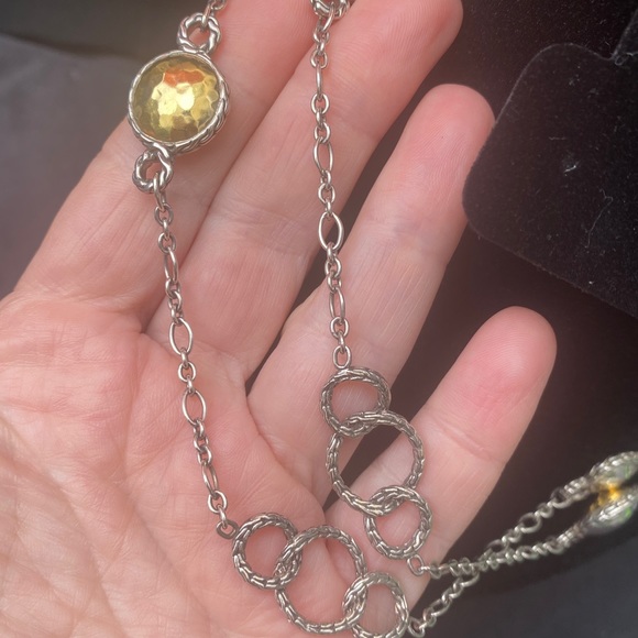 Designer JOHN HARDY Sterling Silver & 22K Palu Bulan Link Chain Necklace, 40”L - Picture 5 of 6